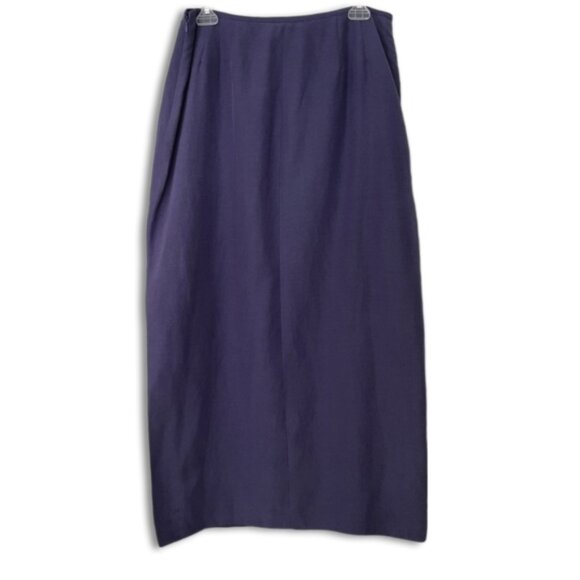 KASPER Linen Silk Minimalist Classic Long Maxi Skirt Side Slit Purple Blue Sz 12 - Picture 1 of 8